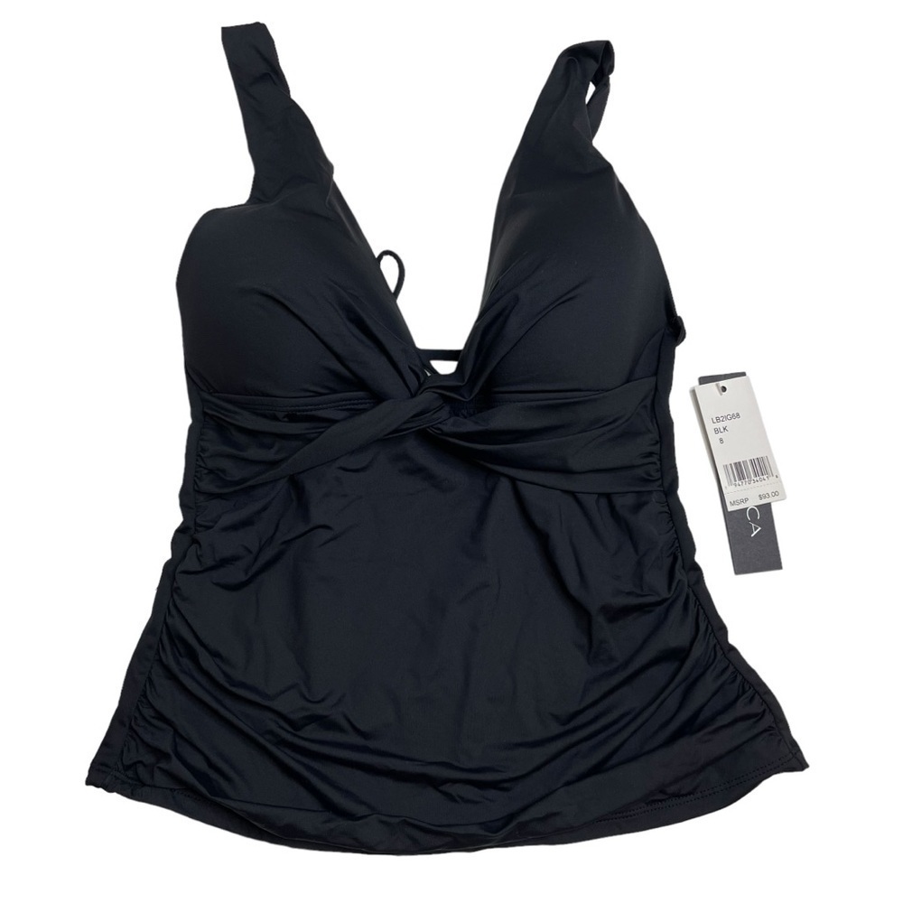 La Blanca Island Goddess Twist Tankini Top In Black Size 8 New